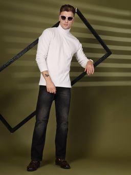 CHKOKKO - Mens Cotton White Turtle Neck Full Sleeves T-Shirt