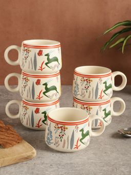 Miah Decor - HandCrafted Studio Pottery Ceramic Coffee Mugs Cum Serving Chai Tea Cups (Pack of 6)