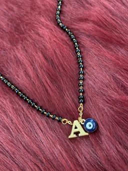 Digital Dress Room - A Letter Alphabet with Blue Evil Eye Charm Pendant Short Mangalsutra
