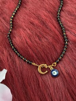 Digital Dress Room - C Letter Alphabet with Blue Evil Eye Charm Pendant Short Mangalsutra