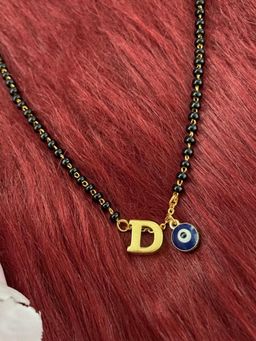 Digital Dress Room - D Letter Alphabet with Blue Evil Eye Charm Pendant Short Mangalsutra
