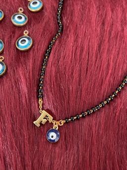 Digital Dress Room - F Letter Alphabet with Blue Evil Eye Charm Pendant Short Mangalsutra