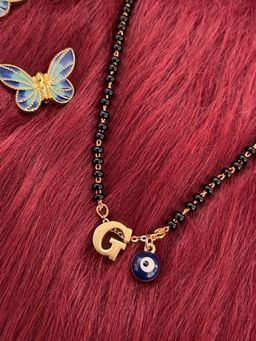 Digital Dress Room - G Letter Alphabet with Blue Evil Eye Charm Pendant Short Mangalsutra