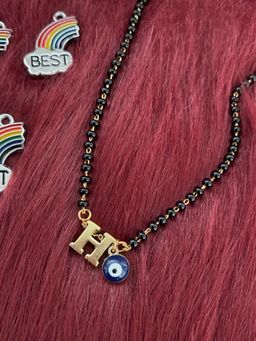 Digital Dress Room - H Letter Alphabet with Blue Evil Eye Charm Pendant Short Mangalsutra
