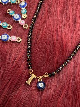 Digital Dress Room - I Letter Alphabet with Blue Evil Eye Charm Pendant Short Mangalsutra