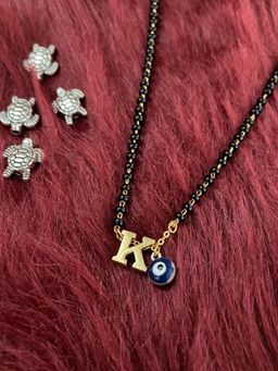 Digital Dress Room - K Letter Alphabet with Blue Evil Eye Charm Pendant Short Mangalsutra