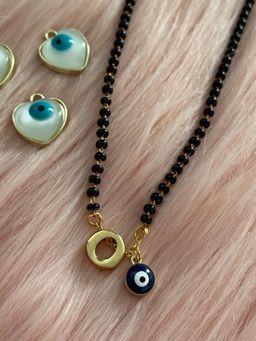 Digital Dress Room - O Letter Alphabet with Blue Evil Eye Charm Pendant Short Mangalsutra