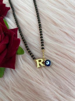 Digital Dress Room - R Letter Alphabet with Blue Evil Eye Charm Pendant Short Mangalsutra