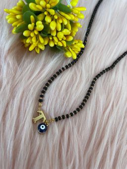 Digital Dress Room - T Letter Alphabet with Blue Evil Eye Charm Pendant Short Mangalsutra