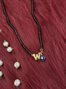 Digital Dress Room - W Letter Alphabet with Blue Evil Eye Charm Pendant Short Mangalsutra