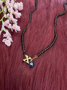 Digital Dress Room - X Letter Alphabet with Blue Evil Eye Charm Pendant Short Mangalsutra