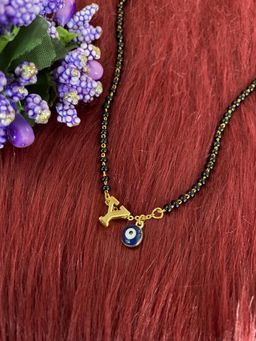 Digital Dress Room - Y Letter Alphabet with Blue Evil Eye Charm Pendant Short Mangalsutra