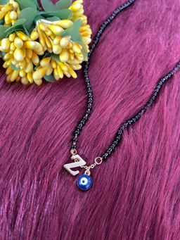 Digital Dress Room - Z Letter Alphabet with Blue Evil Eye Charm Pendant Short Mangalsutra
