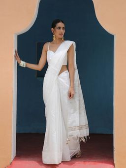 Swtantra - Cotton Silk Ivory Sequin Saree With Blouse Piece