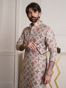 SOJANYA - Cream Cotton Linen Festive Kurta