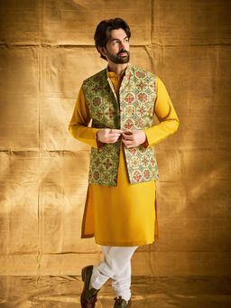SOJANYA - Green Cotton Blend Festive Kurta With Pyjama & Nehru Jacket