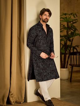 SOJANYA - Black Cotton Silk Festive Kurta With Pyjama