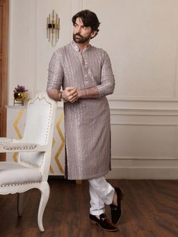 SOJANYA - Brown Cotton Rayon Festive Kurta With Pyjama