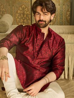 SOJANYA - Maroon Silk Blend Festive Kurta