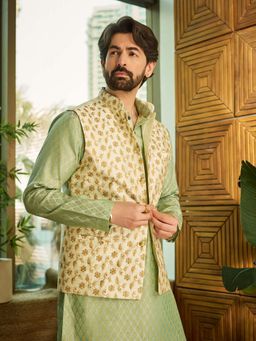 SOJANYA - Cream Silk Blend Festive Kurta With Pyjama & Nehru Jacket