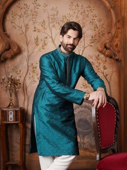 SOJANYA - Teal Silk Blend Festive Kurta
