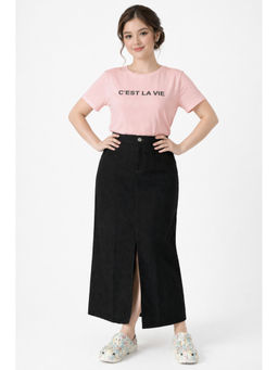 Tripursundari Fashion - Women Black Denim Full Maxi Skirt Ankle Length with Front Slit