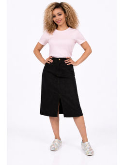 Tripursundari Fashion - Women Black Denim Midi Length Skirt with Front Slit 48300
