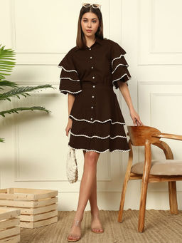 Deebaco - Brown Shirt with Skirt Women Co-Ord Set
