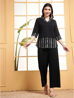 Deebaco - Black Cotton Collar Neck Top with Pant