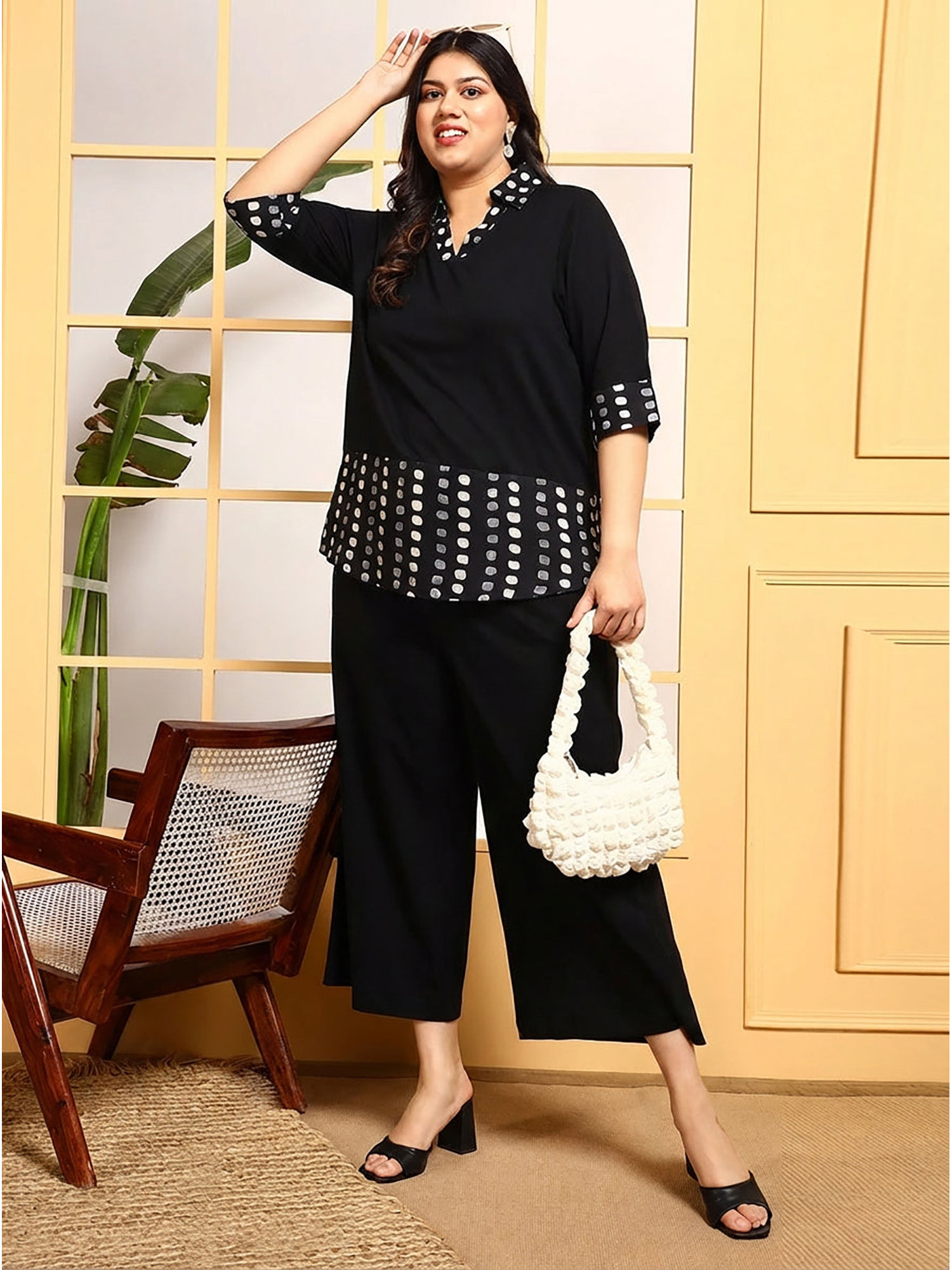 deebaco Cotton Black Shirt Style Women Plus Size Top with Pant-picture-25