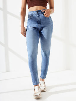 DOLCE CRUDO - Blue Denim Slim Leg Mid Waist Solid/Plain Jeans