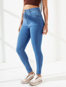 DOLCE CRUDO - Blue Denim Slim Leg Mid Waist Solid/Plain Jeans