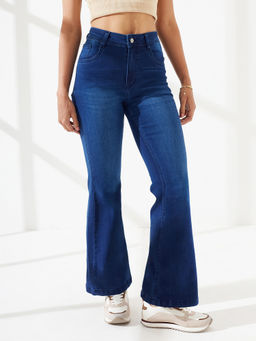 DOLCE CRUDO - Blue Denim Boot Cut Leg Mid Waist Solid/Plain Jeans