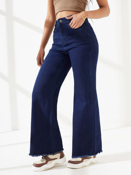 DOLCE CRUDO - Blue Denim Boot Cut Leg Mid Waist Solid/Plain Jeans