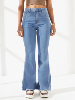 DOLCE CRUDO - Blue Denim Boot Cut Leg Mid Waist Solid/Plain Jeans