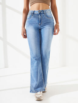 DOLCE CRUDO - Blue Denim Boot Cut Leg Mid Waist Solid/Plain Jeans