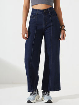 DOLCE CRUDO - Blue Denim Straight Leg Mid Waist Solid/Plain Jeans