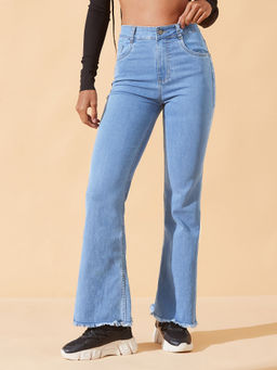 DOLCE CRUDO - Blue Denim Boot Cut Leg Mid Waist Solid/Plain Jeans