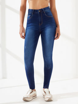 DOLCE CRUDO - Blue Denim Slim Leg Mid Waist Solid/Plain Jeans