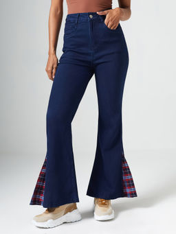 DOLCE CRUDO - Blue Denim Boot Cut Leg Mid Waist Solid/Plain Jeans