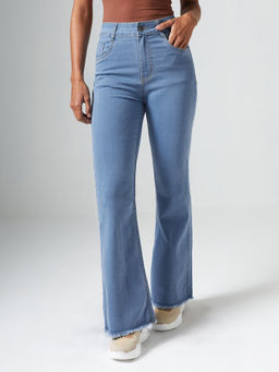 DOLCE CRUDO - Blue Denim Boot Cut Leg Mid Waist Solid/Plain Jeans