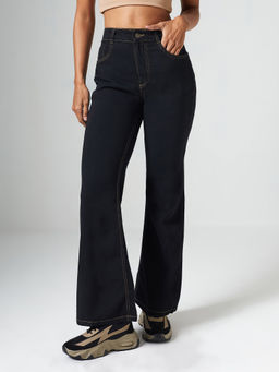 DOLCE CRUDO - Black Denim Boot Cut Leg Mid Waist Solid/Plain Jeans