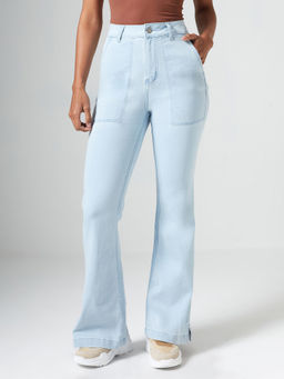 DOLCE CRUDO - Blue Denim Boot Cut Leg Mid Waist Solid/Plain Jeans