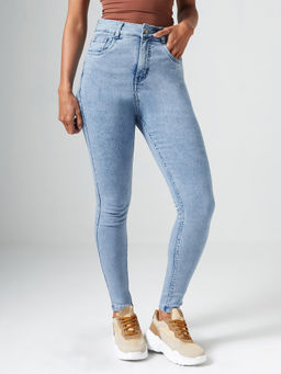 DOLCE CRUDO - Blue Denim Slim Leg Mid Waist Solid/Plain Jeans