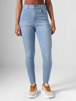 DOLCE CRUDO - Blue Denim Slim Leg Mid Waist Solid/Plain Jeans