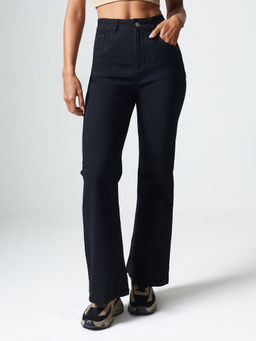 DOLCE CRUDO - Black Denim Straight Leg Mid Waist Solid/Plain Jeans