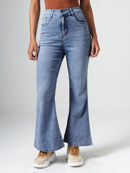 DOLCE CRUDO - Blue Denim Boot Cut Leg Mid Waist Solid/Plain Jeans