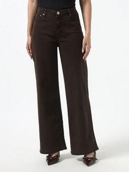Guess - Brown Lyocell Straight Leg Mid Waist Solid/Plain Jeans