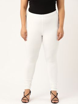 theRebelinme - Plus Size Womens White Solid Color Cotton Knitted Legging