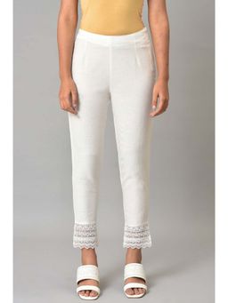 W - Solid White Slim Pants with Lace